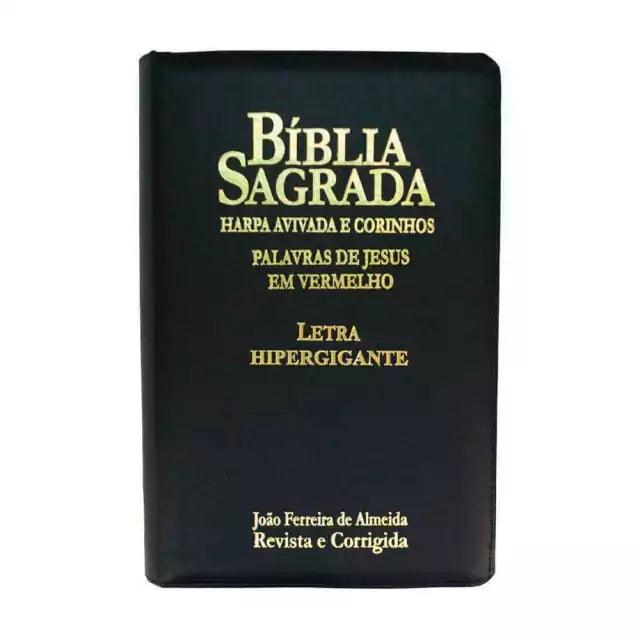 Bíblia Sagrada Letra Hipergigante RC Harpa E Corinhos Zíper Preta - Livraria Zion