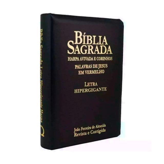 Bíblia Sagrada Letra Hipergigante RC Harpa E Corinhos Zíper Preta - Livraria Zion