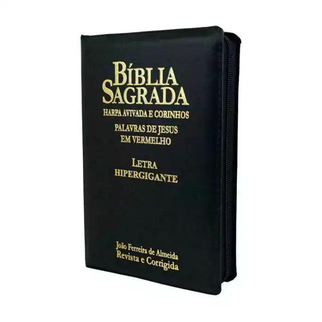 Bíblia Sagrada Letra Hipergigante RC Harpa E Corinhos Zíper Preta - Livraria Zion